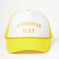 Yellow and white Y2K trucker hat with HANGOVER HAT embroidery and adjustable mesh back - One Size / Yellow and White