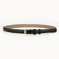 Classic black slim leather belt for women with a gold D-ring buckle for versatile styling - Black