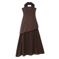 Elegantes braunes trägerloses rückenfreies Maxikleid mit Lagen-Chiffon-Saum und Taillierung - S / Kaffeebraun