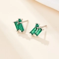 Elegant S925 silver stud earrings with emerald green rectangular cubic zirconia stones - Silver Green Zircon
