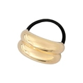 Detailed macro view of a glossy gold metal hair ring with a premium black elastic band - Smooth Double Tube