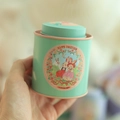 Mini mint green tin box with bunny illustration for tea storage and small gifts - Lawn Wedding Bunny