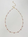 Titanium steel gold necklace with delicate pink and purple flower beads for women - 70+14cm Waist Chain Pink