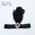 Bandeau à plumes Gatsby des années 1920 avec paillettes noires et pierre violette - Plume Paillette - Creux Gemme Violette
