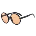Retro round sunglasses with shiny black frame and bright orange transparent lenses - Black Frame Tea Lens