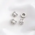Set of four 14K gold plated silver spacers with baguette-cut cubic zirconia crystals - Style 12 / 8x5mm / White Gold