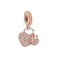 Close-up of rose gold heart pendant with sparkling pavé crystals and keyhole detail - Rose Gold Heart Lock Key Pendant (PCT1173-B)