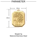 Detailed parameter display for a gold tree of life rectangle pendant in stainless steel - Tree of Life / Gold