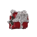 Red gift box pendant charm with silver bow and sparkling enamel details for jewelry making - Red Gift Box Charm (Silver Bow)