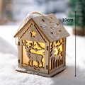 Lighted wooden Christmas house hanging with reindeer cutout and warm LED glow, 10cm - Large Cabin Christmas Reindeer