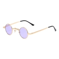 Retro small round steampunk sunglasses with golden metal frame and light purple lenses - Gold Frame Purple Lens C14