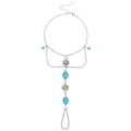 Bohemian silver turquoise hand chain jewelry with layered tassels and sun pattern - Antique Silver Turquoise Style (7540) / Antique Silver