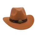 Vintage camel felt western cowboy hat with brown belt and star metal ornaments - One Size / Khaki