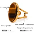Bague ajustable en acier inoxydable doré 18k avec pierre d'oeil de tigre ovale - Style de Texture Ovale Martelé (JDRW2409005-BN)