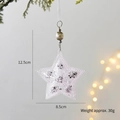 White star Christmas tree ornament with faux pearls, silver glitter and hanging cord - Star-White