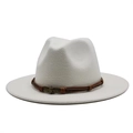 White British style wide brim jazz hat with brown cord and metal skull accessory - One Size 58cm / White