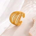 Minimalistischer breiter Mehrschicht-Ring aus matt vergoldetem Edelstahl, offen - Einstellbar Offen / Mehrschichtiger Hohler Breiter Stil (JR1054) / Gold