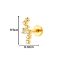 Titanium labret earring in gold finish with rectangular and round zirconia crystals - Gold Curved Cluster Style (T2583-8#Gold)
