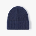 Classic navy blue jacquard knit beanie with thick ribbed texture and folded brim design - One Size / Navy Blue