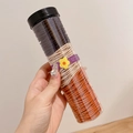Three woven elastic hair ties in black beige and orange stored in a transparent cylinder - 100 Pcs Jar / 2# Red & Coffee Series