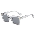 Transparent square frame sunglasses with grey lenses, stylish Korean fashion eyewear accessory. - Transparent Grey Frame/Light Grey Lens