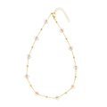Elegant gold choker necklace with white beaded floral patterns and lobster clasp - 010 Flower / Necklace