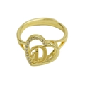 Adjustable golden heart ring with cursive letter D and sparkling zircon stones - Adjustable Open / Letter D