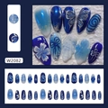 Blaue und weiße 3D-Schmetterlingsnägel zum Aufdrücken mit Sternenhimmel-Marmor W2082 - Traumhafter Dämmerung Schmetterling Kleber Stil (W2082)