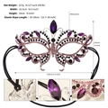 Purple butterfly rhinestone mask with adjustable elastic strap and silver metal frame - Purple Butterfly Style (FS-J029P)