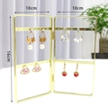 Foldable golden metal earring display rack with two panels and multi-row holes - Small Earring Rack / Gold