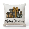 Weihnachtskissenbezug aus Leinen mit Geschenkbox-Print und Merry Christmas Text - Geschenkbox-Druck/Merry Christmas