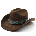Chapeau de cowboy marron en daim avec bande brodée et boucle papillon en métal - M (56-58cm) / Café