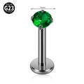 G23 titanium flat back labret stud featuring 3mm round green cubic zirconia gem - 1.2x8mm / Silver Base With 3mm Green Zirconia