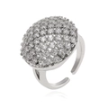 Elegante verstelbare zilveren ring met grote ovale pave-zetting en heldere zirkoon - Ovale Pave Stijl (J1448)