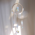 Rainbow suncatcher with opal crystals, gold rings and faceted crystal ball pendant - Opal