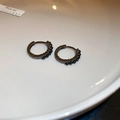 Minimalist gunmetal hoop earrings with black beads inlay for women - Black Pearl Earrings