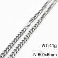 Silver stainless steel Cuban link necklace for men and women, 6mm width and 60cm length - 6*600mm(KN232845-ZZ)