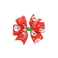 Detail of Christmas snowman print ribbon bow hair clip with red and green festive colors - Red Polka Dot Snowman (9)