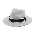 Cappello Panama in paglia grigio argento con nastro nero decorato per protezione solare mare - M (56-58cm) / Argento