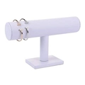Single tier white velvet T-bar jewelry stand displaying gold and silver bracelets - White PU Single Layer Bracelet Stand