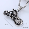 Detailed macro view showing the 40mm by 25mm dimensions of the steel motorcycle pendant - Motorcycle Shape 2 (Style 12)