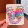 Kids elastic hair tie with sequin bow in gradient rainbow colors and purple fabric - Colorful Butterfly