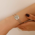Silver puzzle heart bracelet set with engraved Best Friends text for friendship - Antique Silver Heart Bracelet Style (2608)