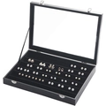 Black PU leather jewelry display case with glass lid and 100 ring slots for storage - 35*24*4.5cm Black Earring Stud Box