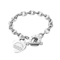Pulsera de cadena de acero inoxidable con colgante de corazón y cierre OT grabado - Color Acero / 19cm