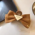Elegant brown velvet bow hair claw clip with fashion resin detail for women - 27# Double-Sided Woolen Bow Claw Clip - Ginger