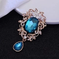 Vintage royal style blue crystal flower pendant with golden hollow weave and rhinestones - Gold Base Lake Blue Gem