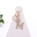 Gold-tone alphabet M keychain with crown design and sparkling crystal rhinestones - Letter M / Gold