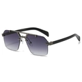 Modern square rimless metal sunglasses with gradient purple lenses for men's outdoor fashion - Gunmetal Frame Purple Grey Gradient Lens Black Temple