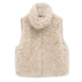 Chic beige faux fur high neck vest for women with plush texture and minimalist design - Milky White